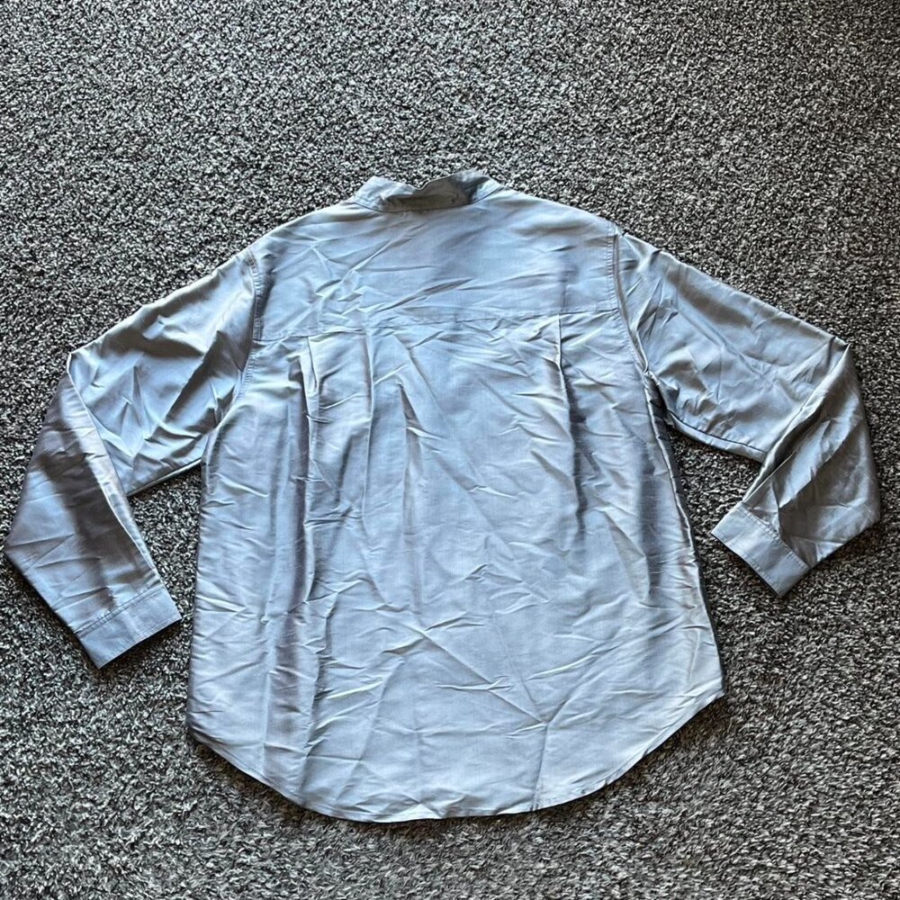 Vintage 100% Silk Coldwater Creek Womens 14 Shiny Silver Button Up Retro Shirt - Picture 5 of 7